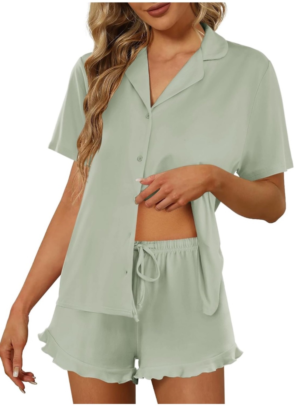 Short Sleeve Button Down PJ Lounge Set